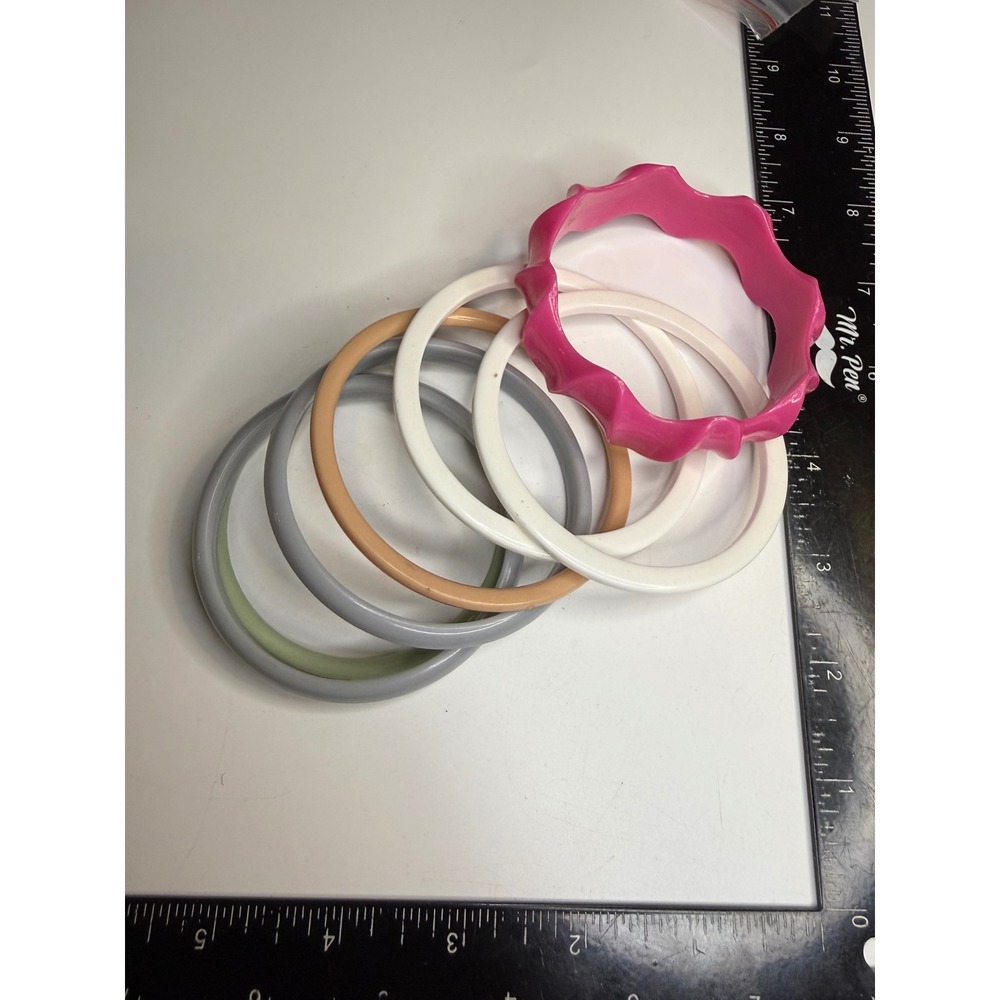 Multi Color Plastic Bangle Bracelet Lot 6pc Pink White Grey Peach Stackable